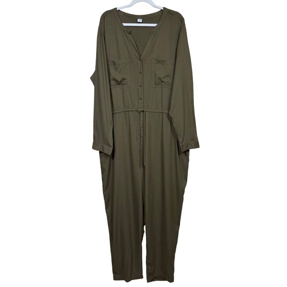 Old Navy Long Sleeve Utility Jumpsuit Waist Defining Frosted Olive  XL - Picture 2 of 11